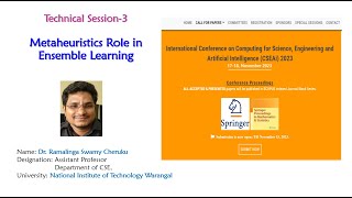 SERB CSEAi 2023 @ Day 1: 17-11-2023, Keynote - 3: Dr .Ramalinga Swamy Cheruku , NIT Warangal