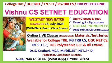 Online Class | PG TRB CS | TN SET 2024 | UGC NET CS | Digital |Vishnu CS SET NET EDUCATION |in Tamil