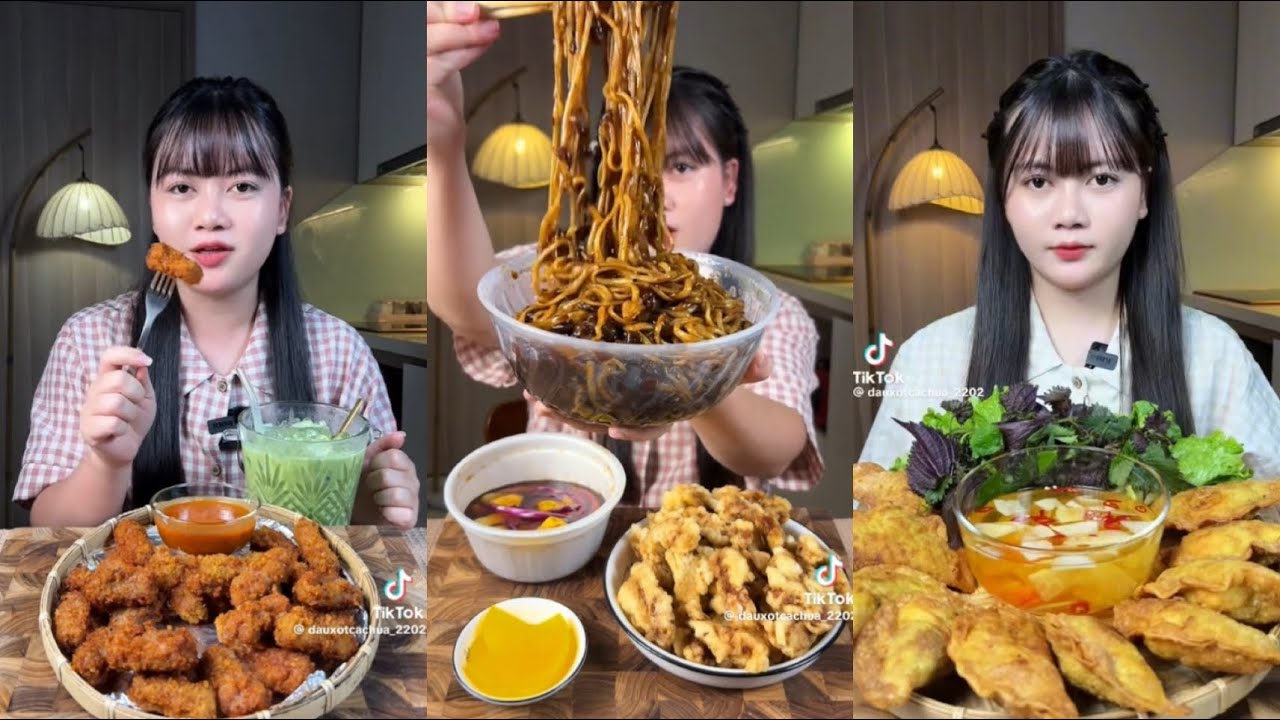 [Tiktok] |mukbang with đậu xốt cà chua🍤🍔 |tổng hợp những vd mukbang trên tiktok🍟 |jinae.