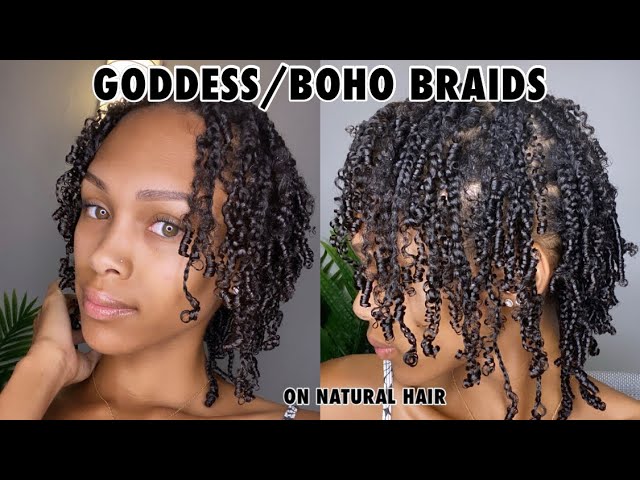 Trying boho goddess braids on my natural hair! #goddessbraidsnaturalh, Short Goddess Braids