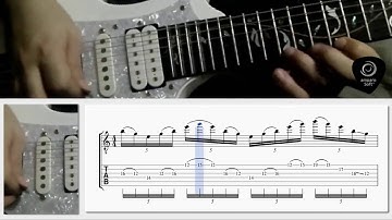 Andy James inspired string skipping and sweeping minor lick (w/ animated tab)