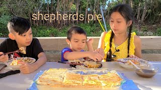 shepherd's pie mukbang and playing at the park