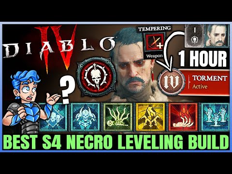 Diablo 4 - New Best Necromancer Leveling Build - Season 4 FAST 1 to 70 - Skill Tempering Gear Guide!
