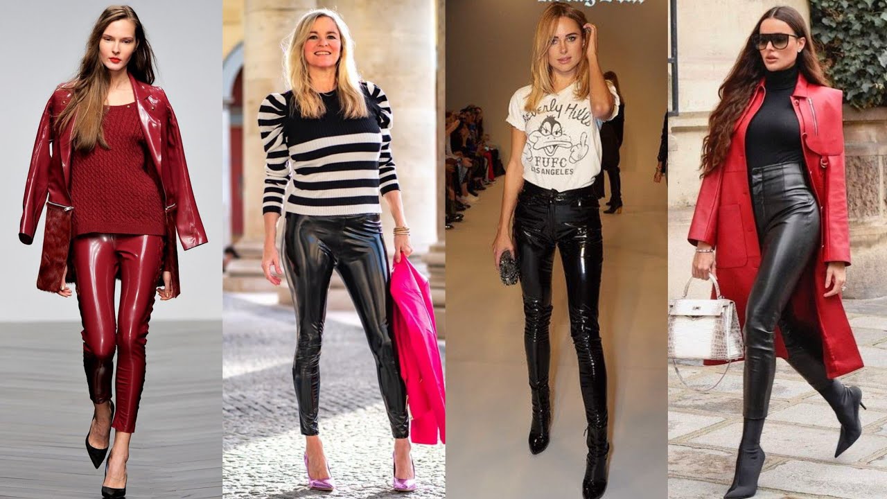 New arrival designs of faux leather lagging outfits for ladies #leather # leggings #outfits 