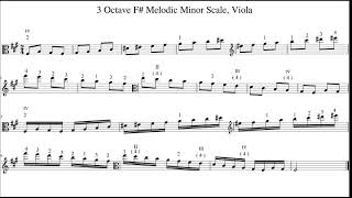 3 Octave F# Melodic Minor Scale, Viola