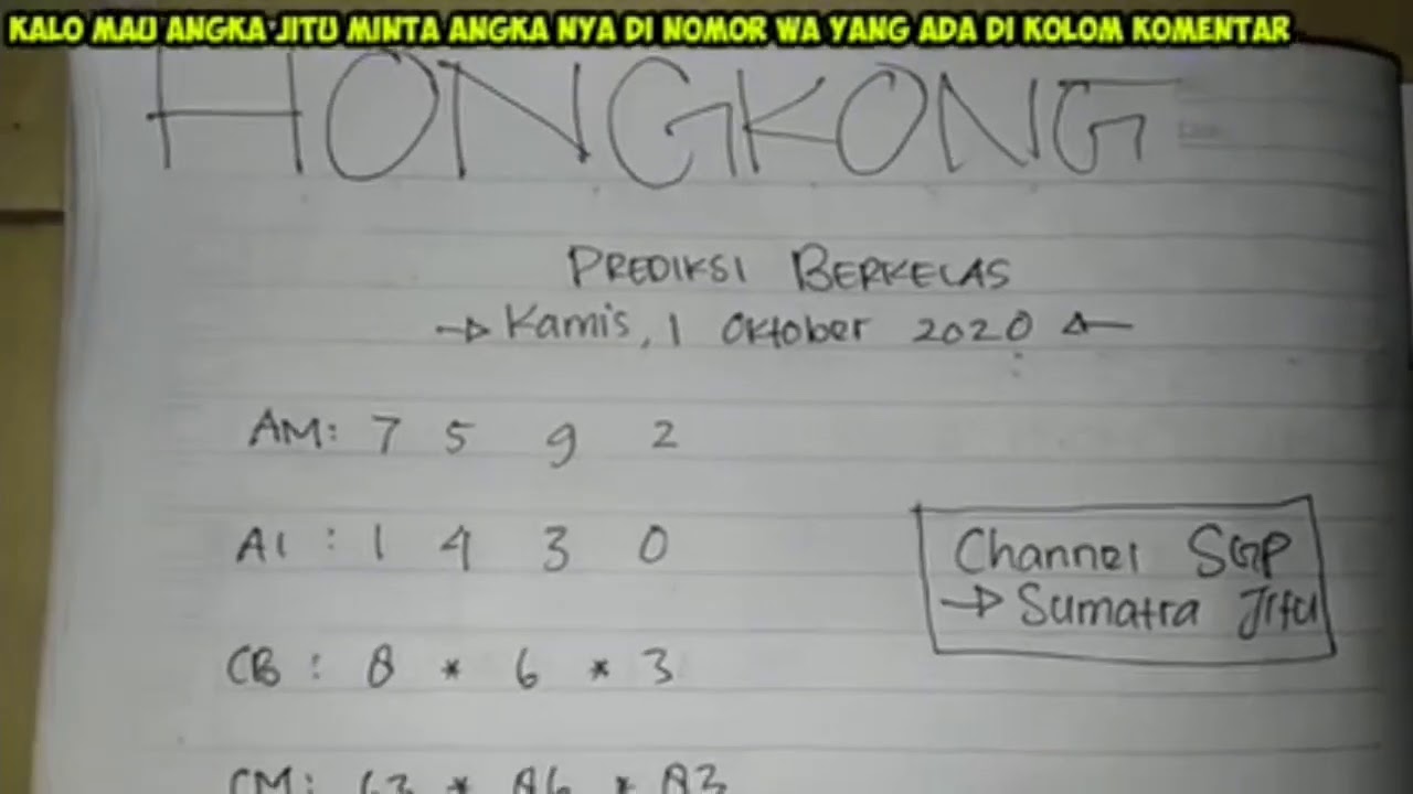 Prediksi Hongkong 1 Oktober 2020 | Bocoran togel HK hari ini | Rumus
