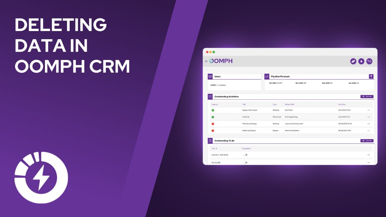 Deleting Data In Oomph CRM