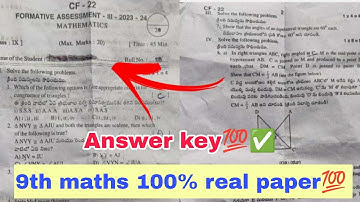 💯9th class Fa-3 maths Answer key 2024|9th maths Fa3 answer key 2024