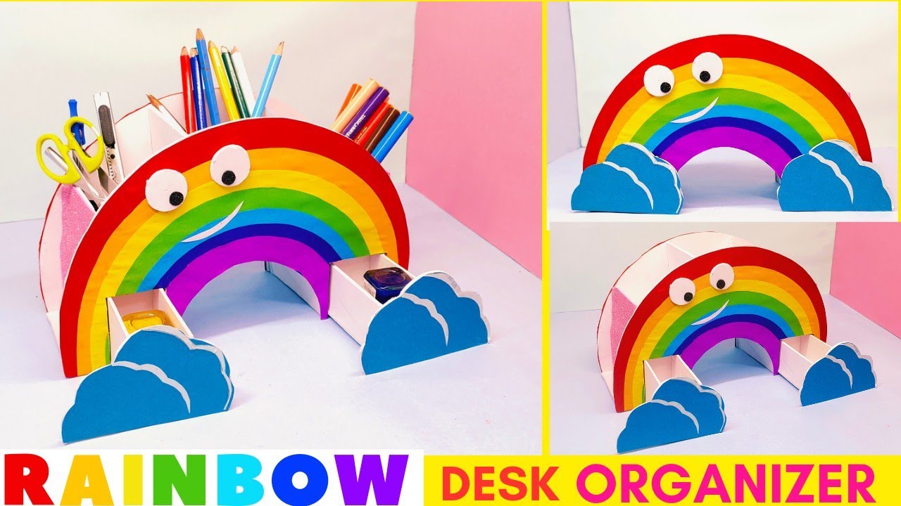DIY - Desktop Organizer | Rainbow Pen Holder Organizer | Rainbow desk ...