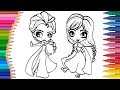 Dibujar y Colorea Elsa y Anna Frozen | Dibujos Para Niños | Aprender Colores