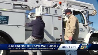 Duke Energy linemen save postal worker being beaten on the job