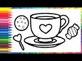 How to draw a cup of tea and cookies for children/Cómo dibujar una taza de té y galletas para niños