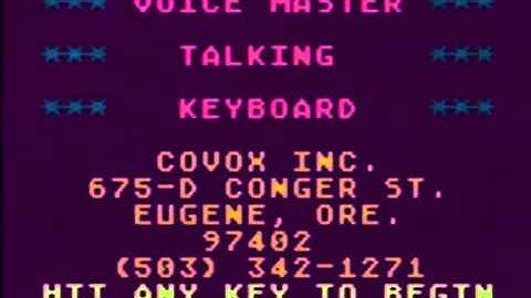 Covox VoiceMaster Demo Disk for Atari 8 bit Computers  1980s