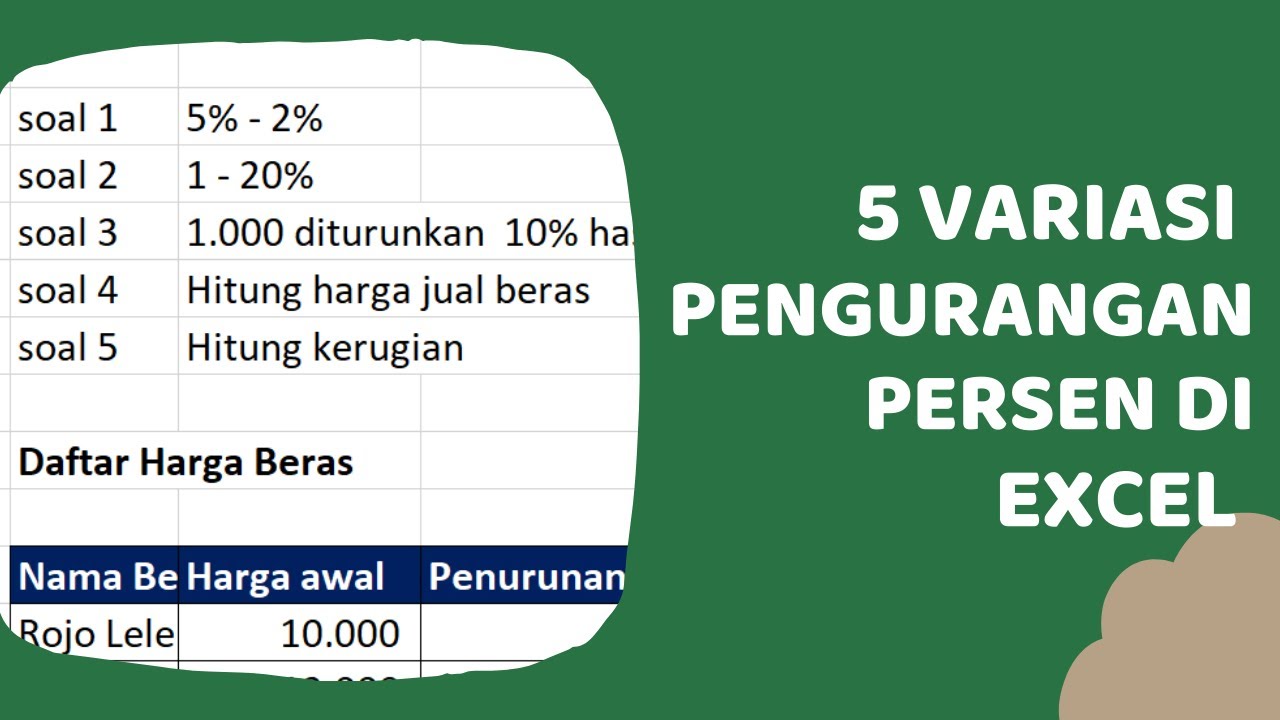 5 Variasi Pengurangan Persen Di Excel YouTube 5 variasi pengurangan persen di excel youtube