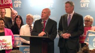 Uft President Michael Mulgrew Mayor Bill De Blasios Endort New Conference