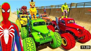 superhero cars spiderman balap mobil, iron man, hulk, gta 5, racing cars kids