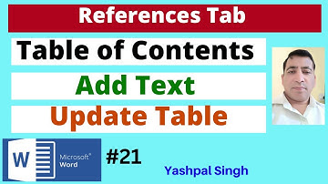 Table of Contents Group in  References Tab |table of Contents| |Add Text| |update Table| | MS Word |