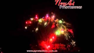 New-Art Pyro Cake Demo(41)-1.2'' 100s Z red green falling leaves and blue pearl with red green tail