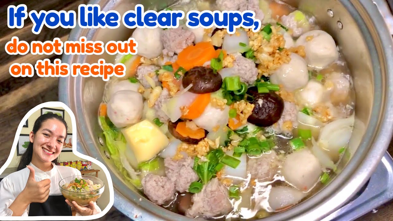 Clear Soup With Egg Tofu & Minced Pork Ball / Comforting Thai Gaeng Jeud  Recipe 