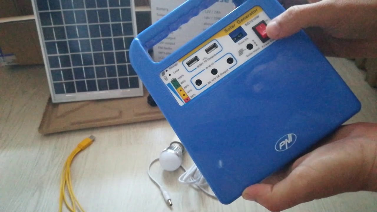 Unboxing mini kit fotovoltaic PNI GreenHouse H01 30W, 12V/7Ah, USB/Radio/MP3, 2 becuri