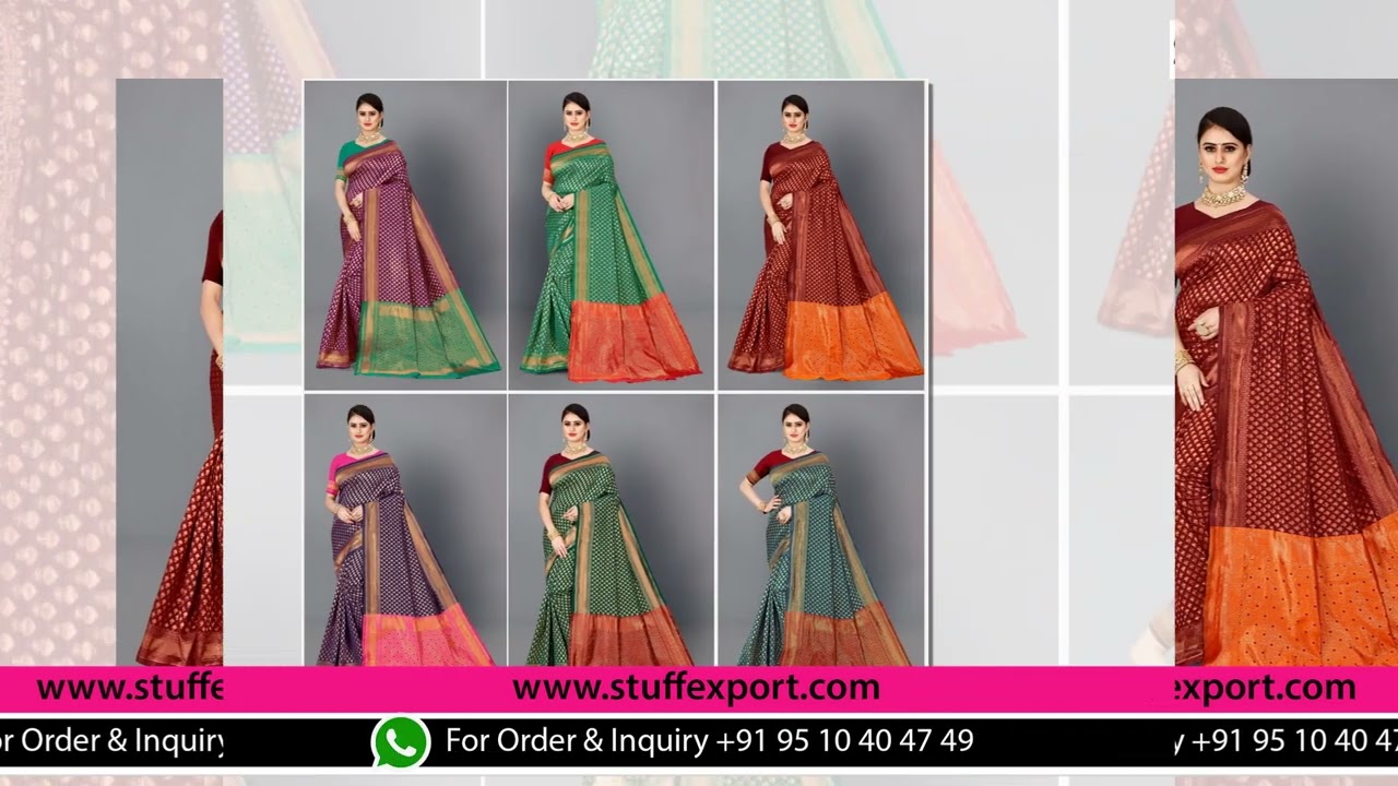 Stuff Export presents Nirva Fancy Casual Wear Printed Banarasi Silk Saree Catalog Wholesaler