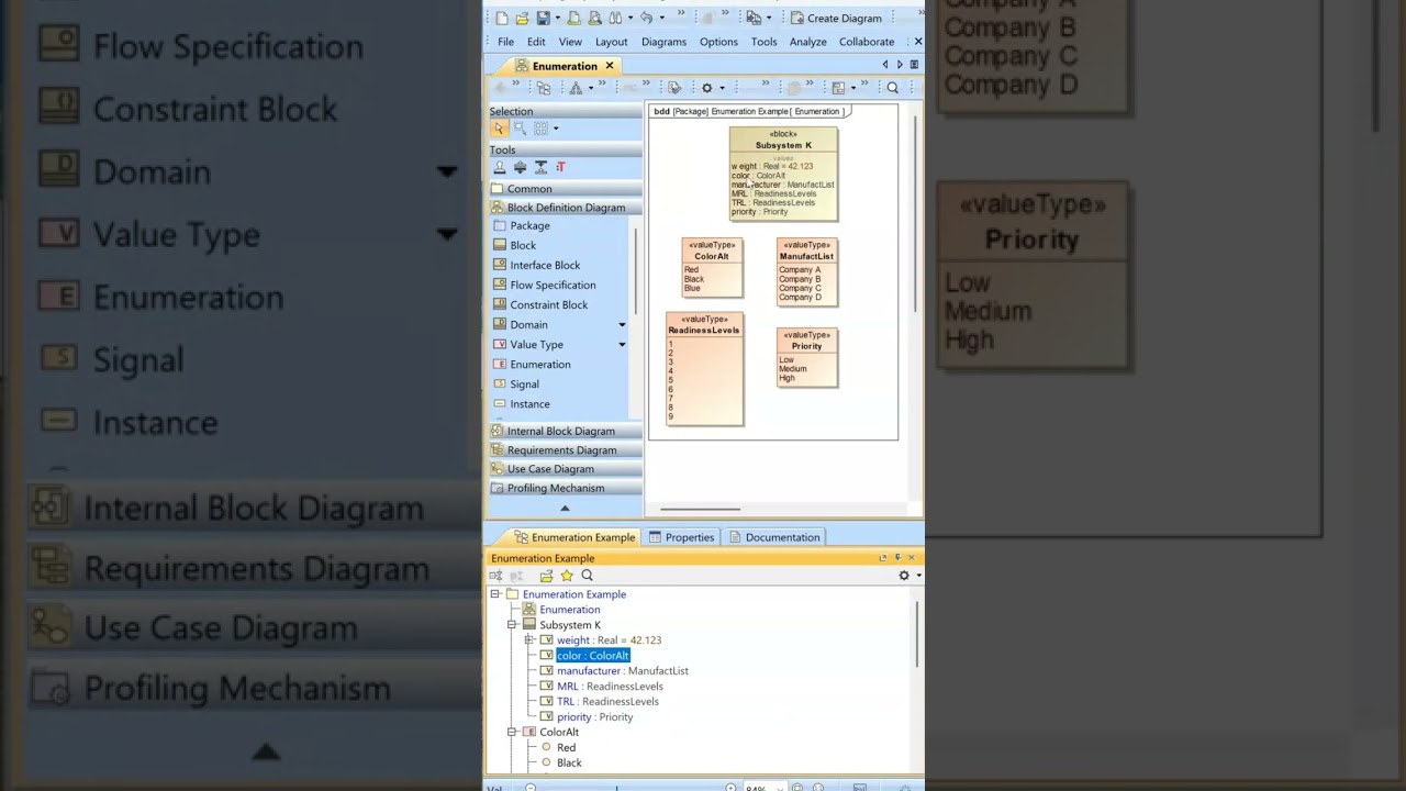 Enumeration | SysML Block Definition Diagram