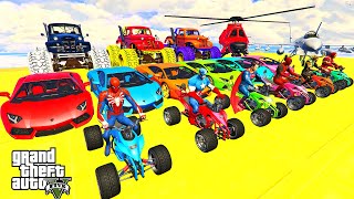 GTA V Epic Funny Spiderman Stunt Car Racing Challenge on Super Cars, Jeeps, Trucks and Helicopter