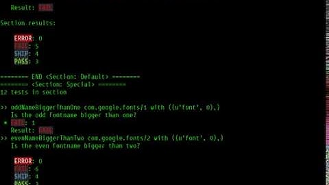 Fontbakery Work in Progress Terminal output.
