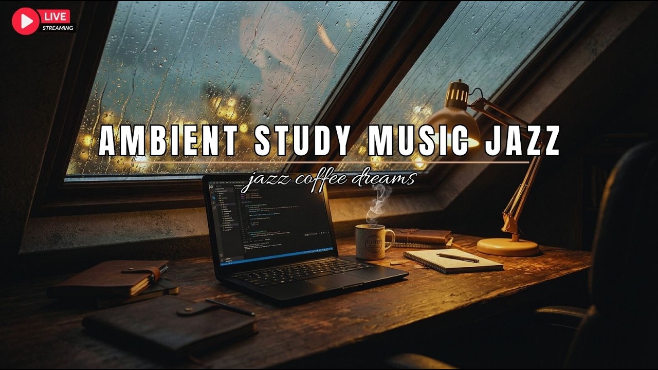 Ambient Study Music Jazz 🌧️ Cozy Rainy Night Workspace for Deep Focus