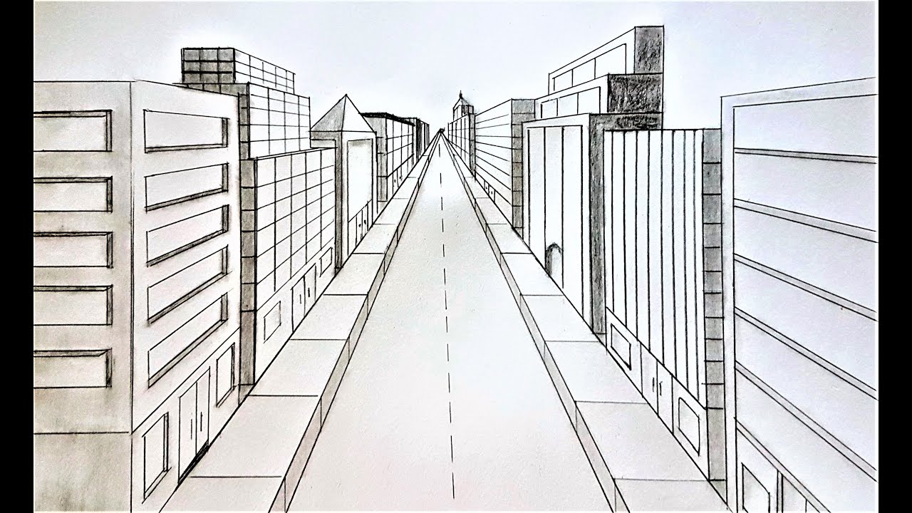 How to Draw a Town using 1-Point Perspective - YouTube