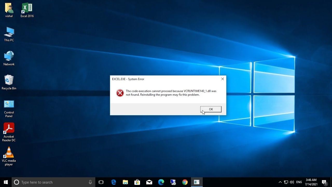 Excel Error Vcruntime140 1 Dll Excel 16 File Open Error Vcruntime140 1 Dll Youtube