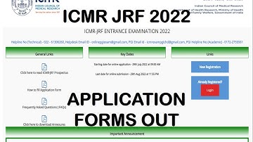 ICMR JRF 2022 APPLICATION FORMS OUT????????