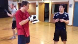 Stepping in for groin kick and crosses. JKD