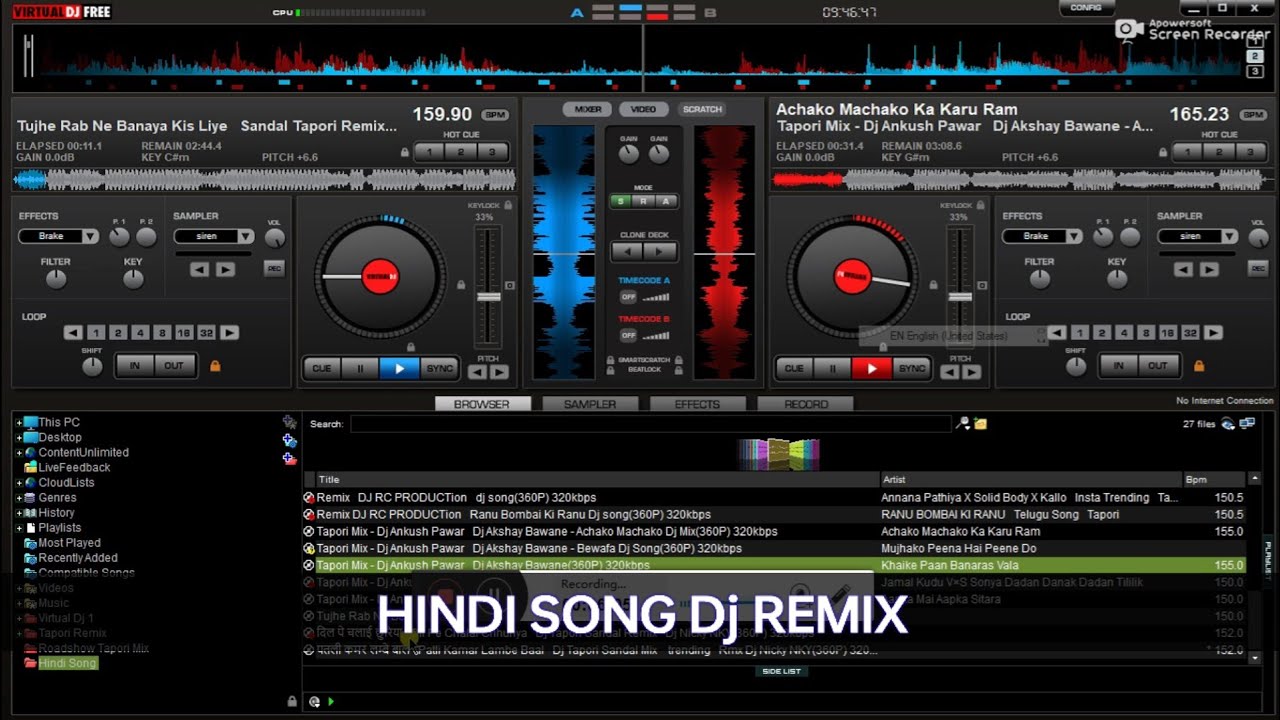 Hindi Songs Collaction || Nonstop Tapori Remix || Virtual Dj || SR Dj SKN