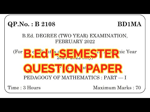 TNTEU B.Ed I-SEMESTER: PEDAGOGY OF MATHEMATICS QUESTION PAPER