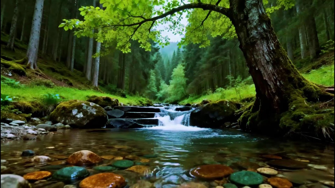 Forest Ambience Birds Singing & Beautiful Stream Sounds for Peaceful Sleep,Deep Rest,Study,Medicine