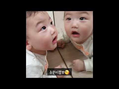 거울놀이하는7개월귀여운아기🥰