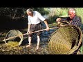 CESTA DE PESCA ancestral hecha de MIMBRE. Trenzado a mano por un experto CESTERO y su USO EN EL RÍO