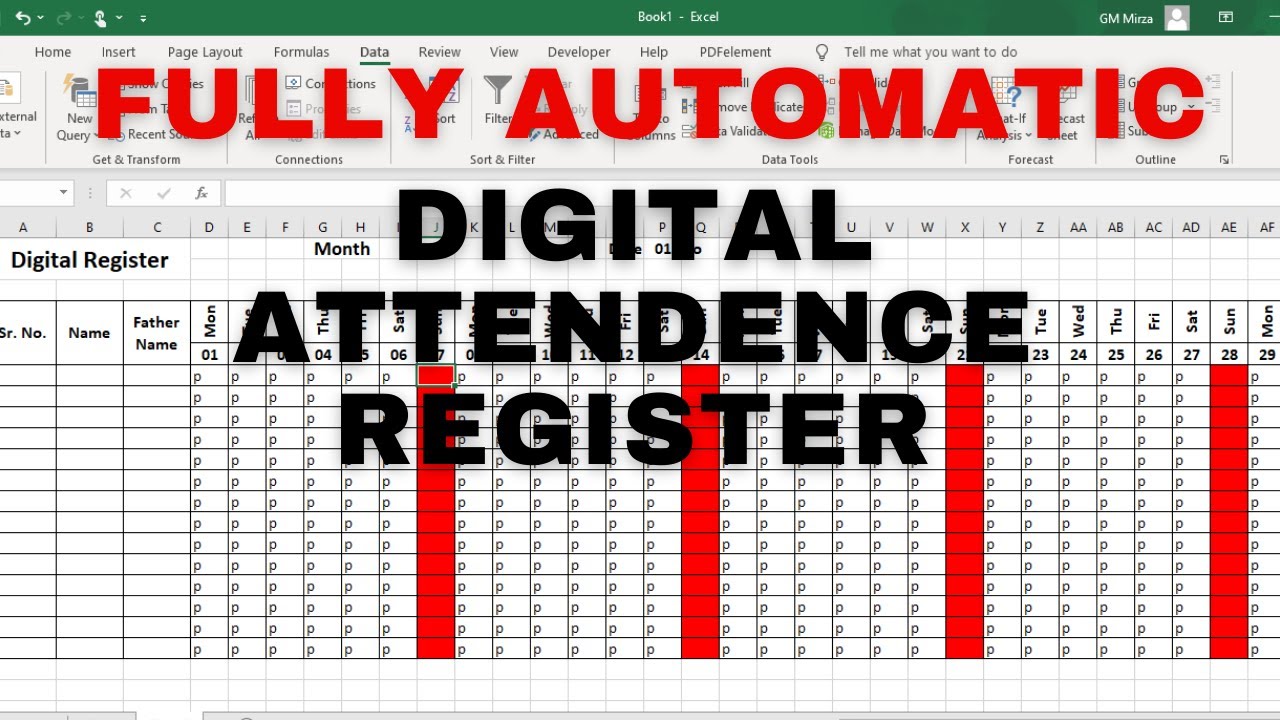 Fully Automatic Attendance Sheet in Excel | Digital Register in Excel ...
