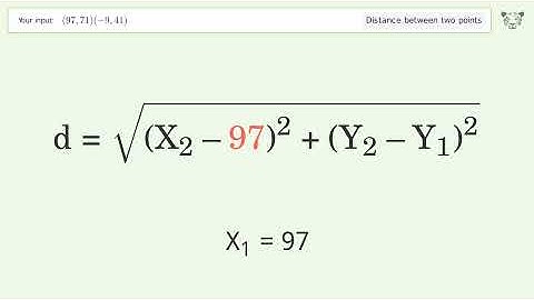 Find the distance between two points p1 (97,71) and p2 (-9,41): Step-by-Step Video Solution