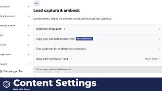 ContractorScope AI — Content Settings (Materials, notes, terms, lead capture)