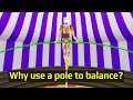 Why stunt man use long pole while walking on tight rope