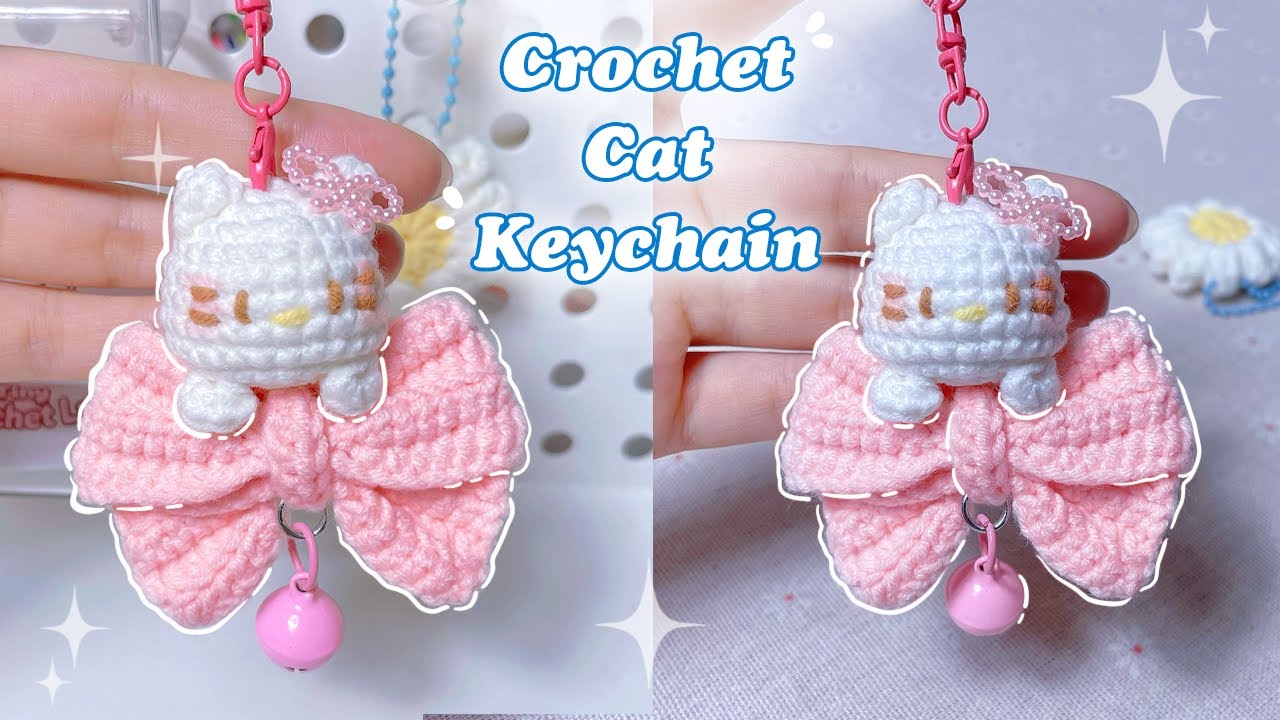 How to Crochet a Mochi Cat Keychain | Crochet 2 in 1 Cute Kitty with Bow | Tiny Crochet Lab