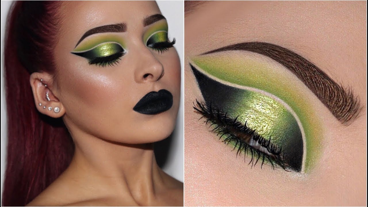 Lime Green Double Cut Crease W Black Lips Makeup Tutorial YouTube