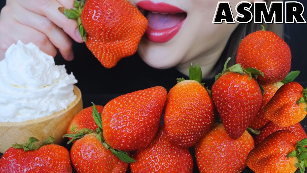 NEW Fresh Strawberry with Soft Whipped Cream *Soft Crunchy Eating Sounds | SISSIASMR