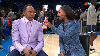 Malika Andrews gives Stephen A. Pepto Bismol to help his Knicks-related sickness | NBA Countdown Net Worth