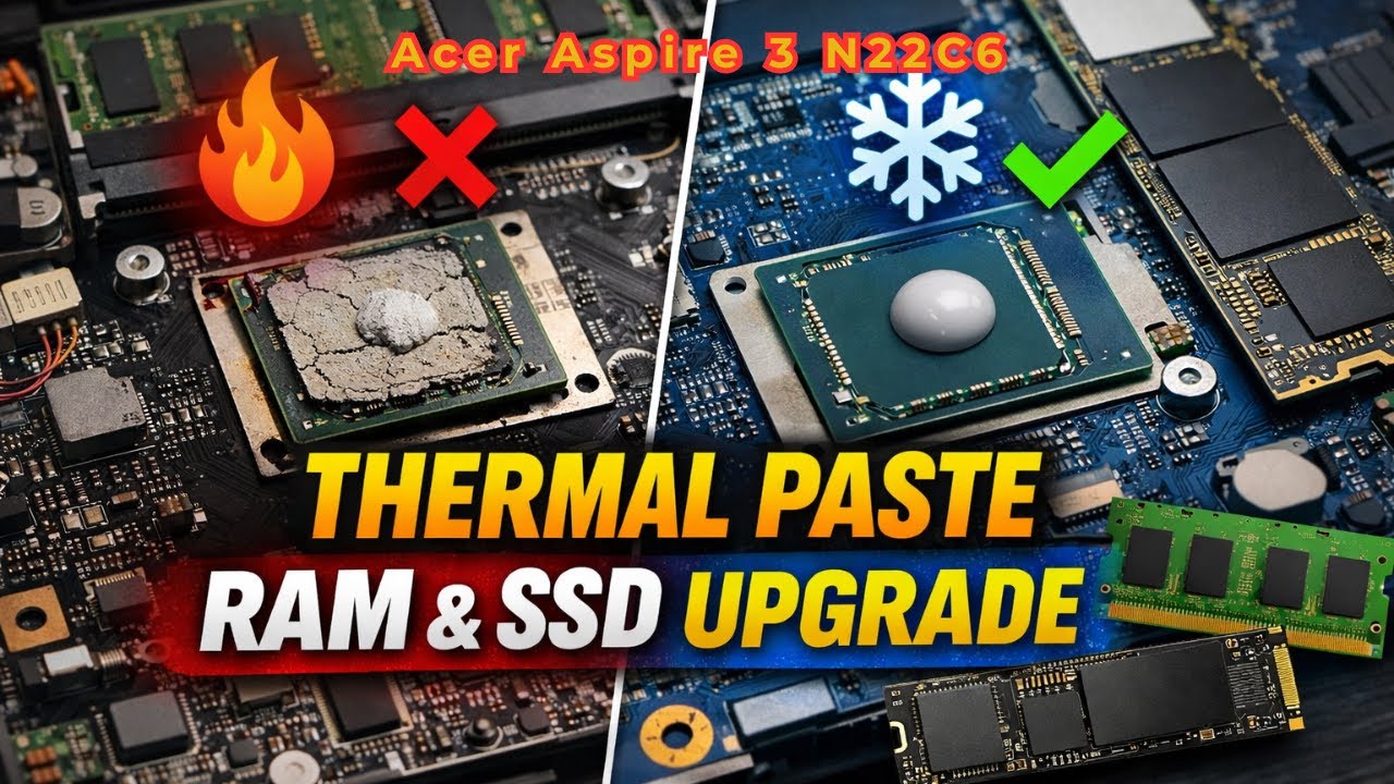 Acer Aspire 3 N22C6 – Motherboard Assembly, Thermal Paste Replacement & Upgrade