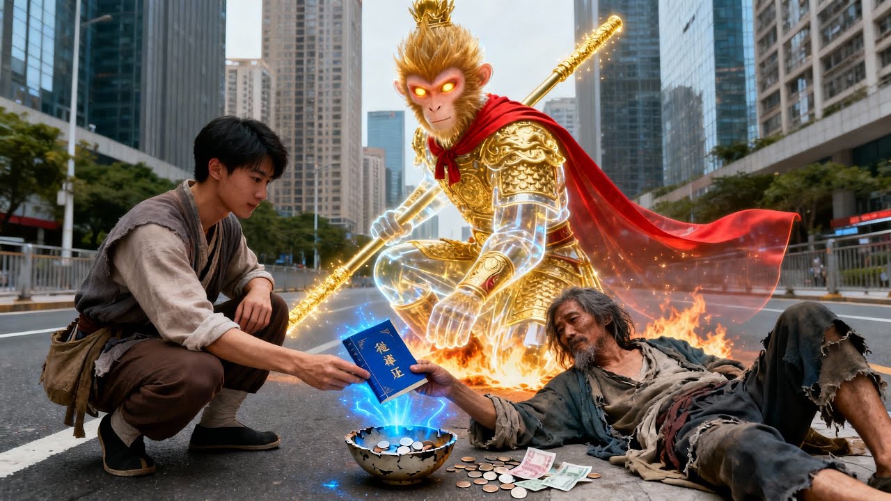 The poor young man gave everything to the beggar, who then became