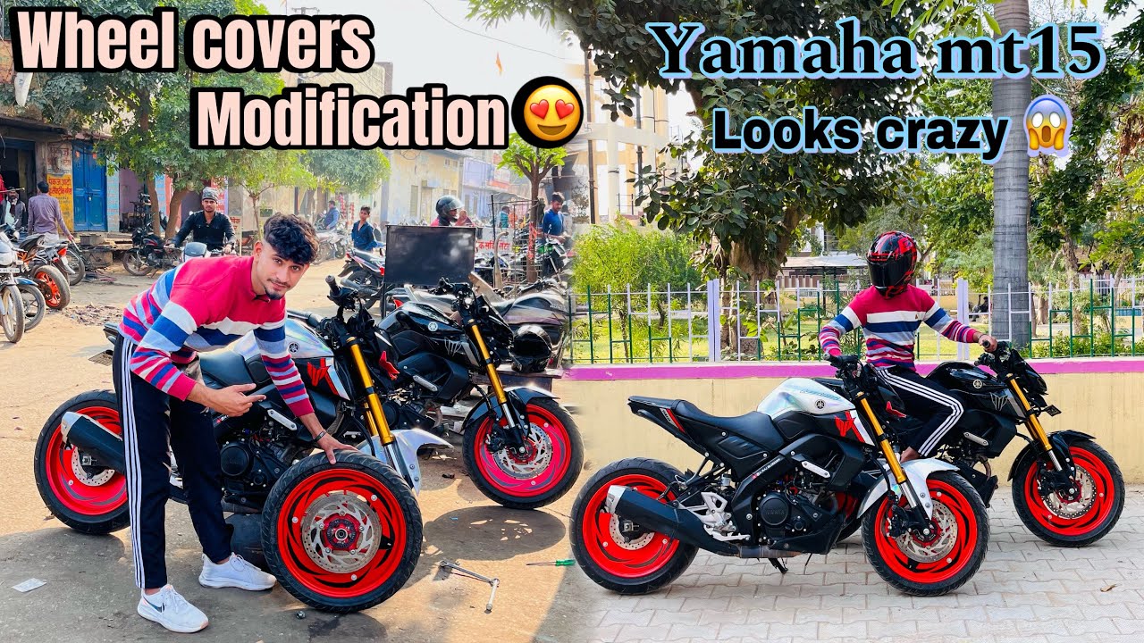 Installing wheel covers in Yamaha mt15😍 Best rear & front wheel