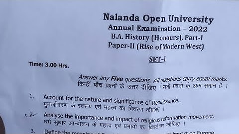 B A HISTORY HONOURS PART 1 . PAPER 2 . RISE OF MODERN WEST. NOU PATNA. 08/12/2022.same question aaya